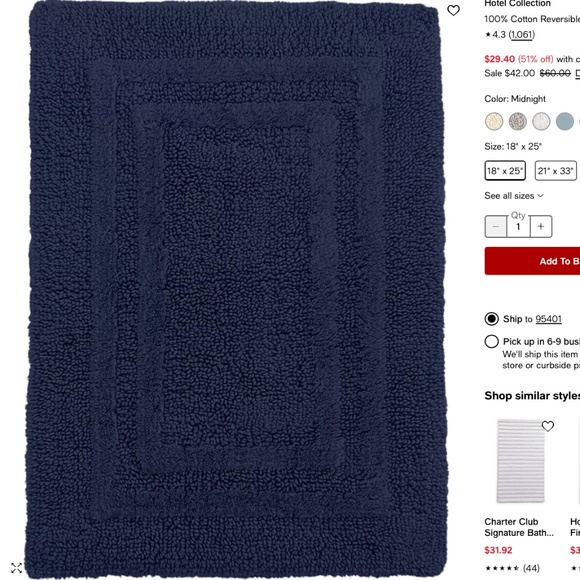 Set of two Hotel Collection Plush Navy Blue Bath mats - Picture 1 of 4